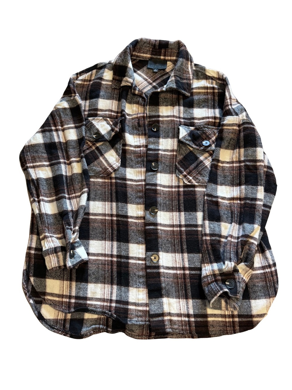 Timing Brown, Cream & Black Plaid Shirt Jacket